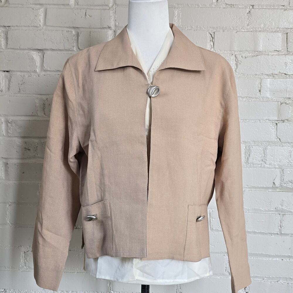 ​Caroline Rose Beige Linen Blend Cropped Tie Back Jacket┃Classic Office Workwear